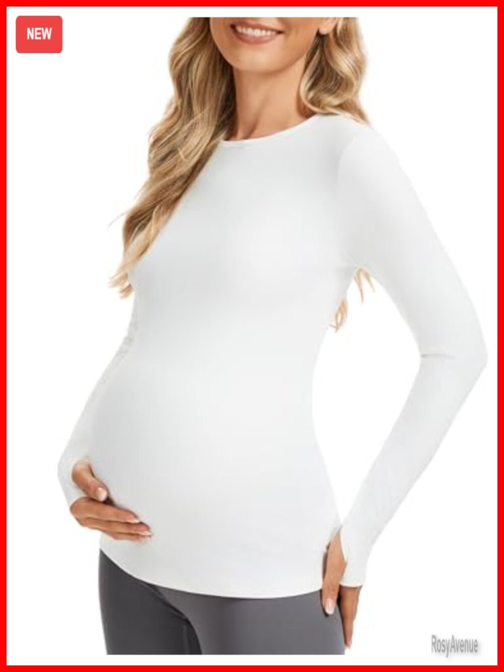Maternity Long Sleeve Top Thumbhole Crew Neck Yoga Shirt